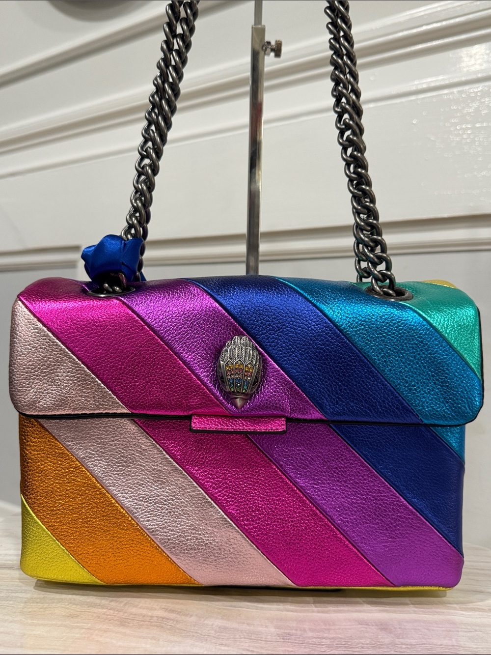 Kurt Geiger Bag Large Kensington Rainbow Leather Shoulder Chain Bag - Picture 5 of 17